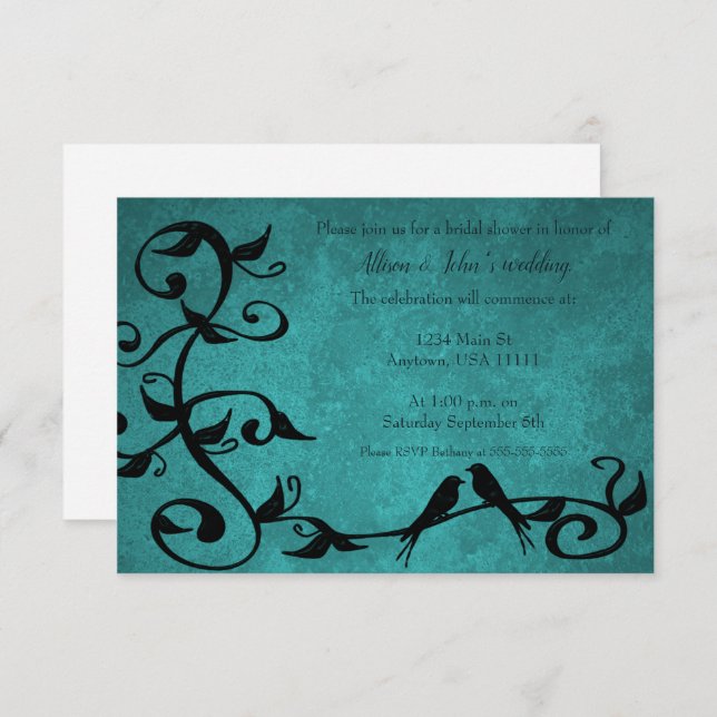 Teal Lovebirds Bridal Shower Invite (Front/Back)