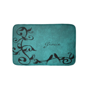 Teal Lovebirds Personalised Bath Mat