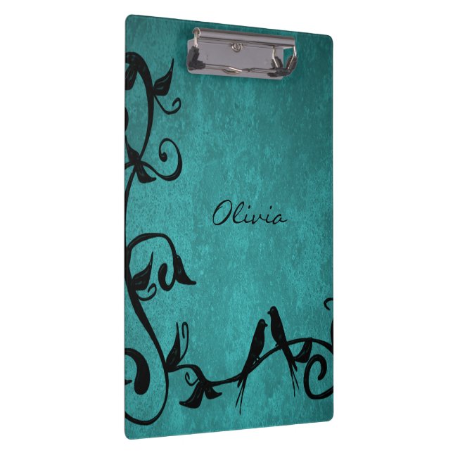 Teal Lovebirds Personalised Clipboard (Right)