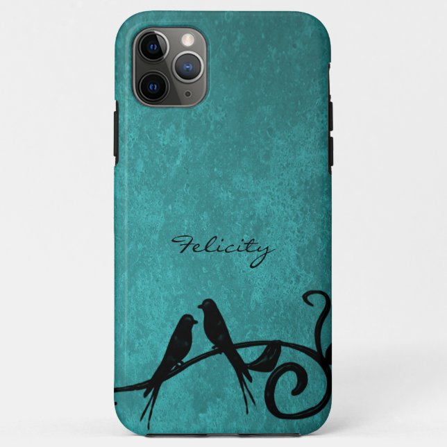 Teal Lovebirds Personalised iPhone Case (Back)