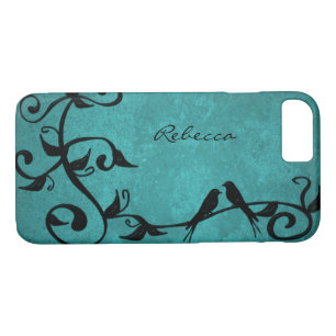 Teal Lovebirds Personalised iPhone Case