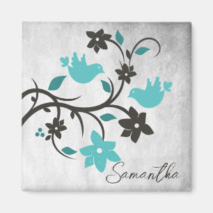 Teal Lovebirds Personalised Magnet
