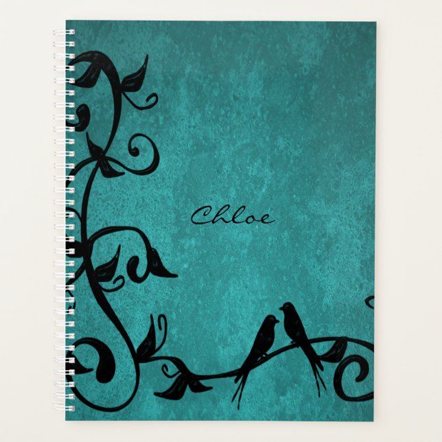 Teal Lovebirds Personalised Planner (Front)