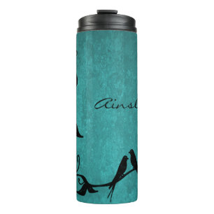 Teal Lovebirds Personalised Thermal Tumbler