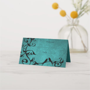 Teal Lovebirds Reception Place Card