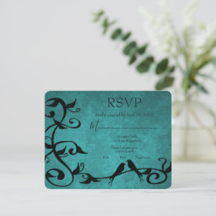 Teal Lovebirds Wedding RSVP Card