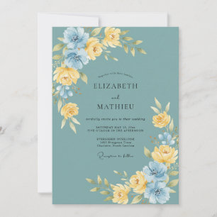 Teal Luminous Floral Wedding Invitation