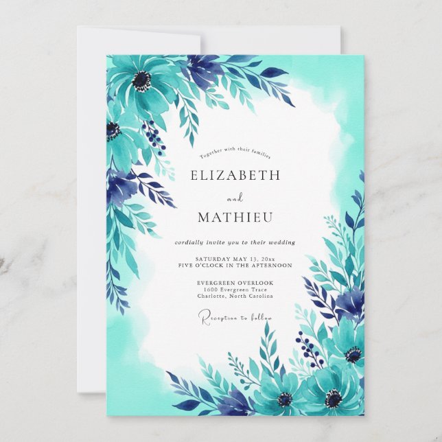 Teal Luminous Summer Wedding Invitation (Front)