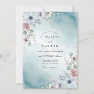 Teal Luminous Watercolor Wedding Invitation
