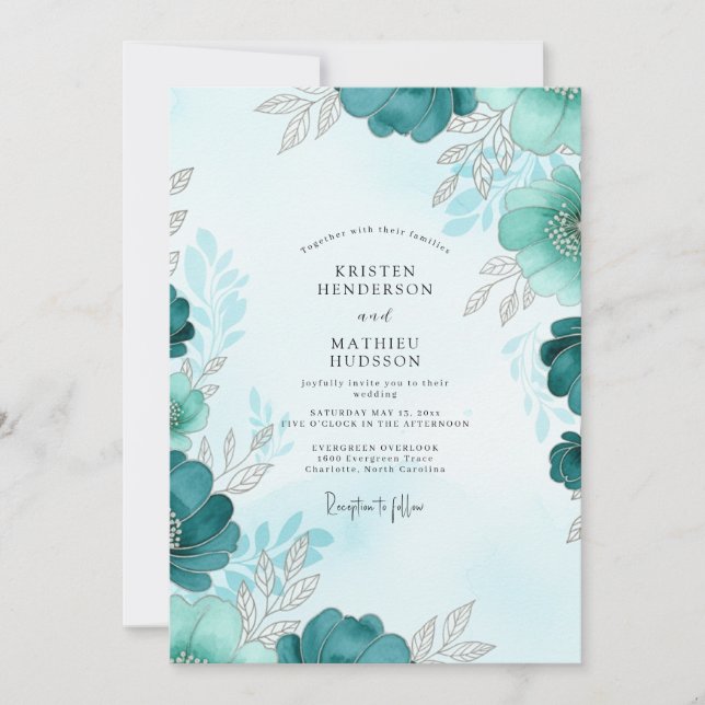 Teal Luminous Winter Wedding Invitation (Front)