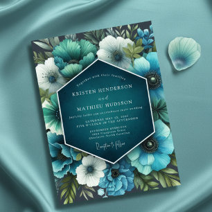 Teal Lush Bloom Wedding Invitation