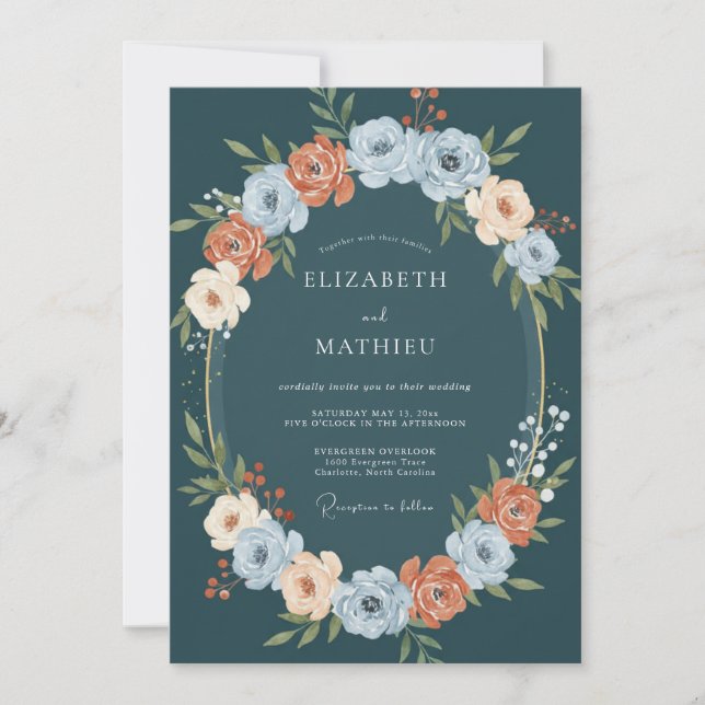 Teal Lush Botanical Wedding Invitation (Front)