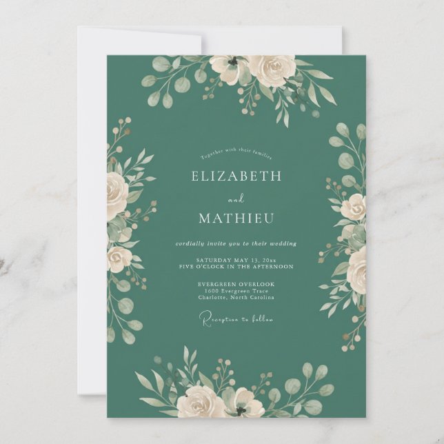 Teal Lush Floral Embrace Wedding Invitation (Front)