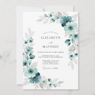 Teal Lush Floral Romance Wedding Invitation