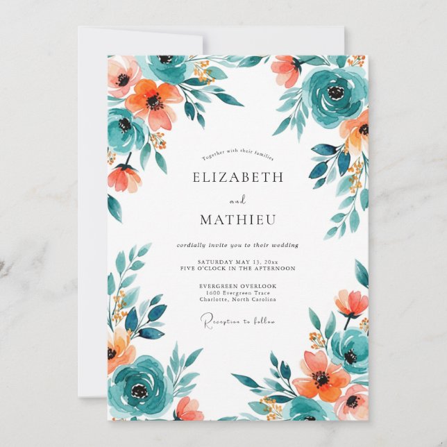 Teal Lush Spring Wedding Invitation (Front)