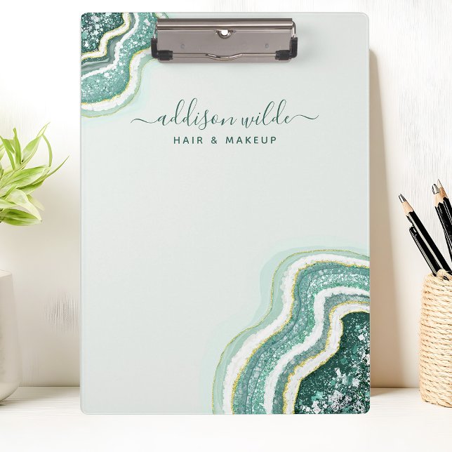 Teal Luxe Glitter Agate Geode Chic Clipboard (Creator Uploaded)