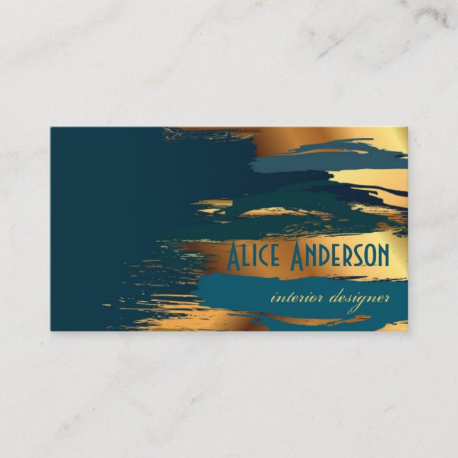  Teal luxury elegant gold modern glam designer Business Card (Front)