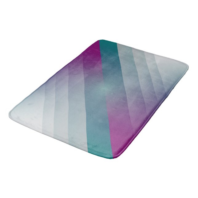 Teal magenta grey triangles bath mat (Angled)