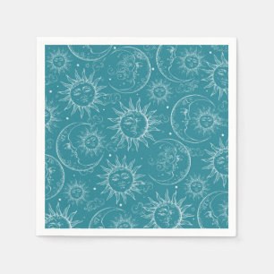 Teal Magic Vintage Celestial Sun Moon Stars Napkin