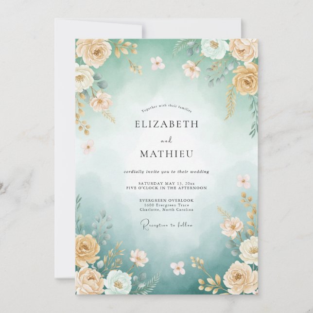Teal Magnificent Summer Wedding Invitation (Front)