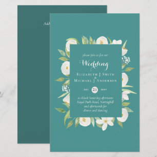 Teal Magnolia Floral Budget Wedding Invites A9