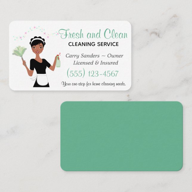 Teal Maid House Cleaning Service Business Card (Front/Back)