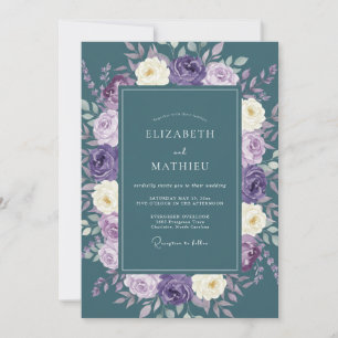 Teal Majestic Floral Wedding Invitation