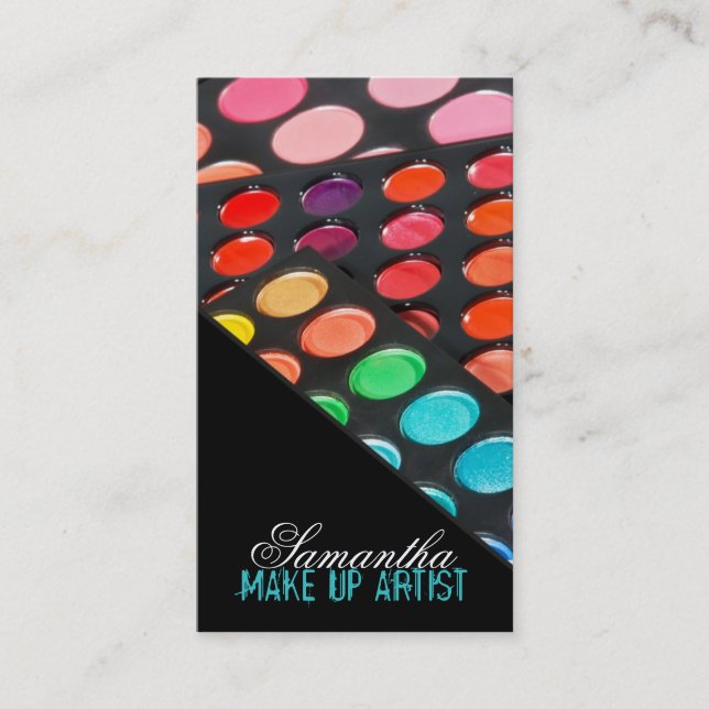 Teal Make Up Artist Palette Brush Business Card (Front)