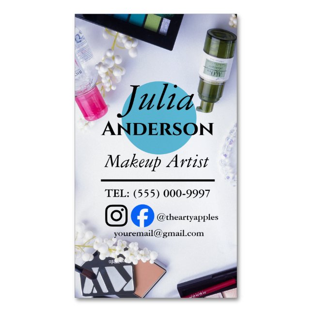 teal Makeup Artist MUA photo small business Magnetic Business Card (Front Vertical)