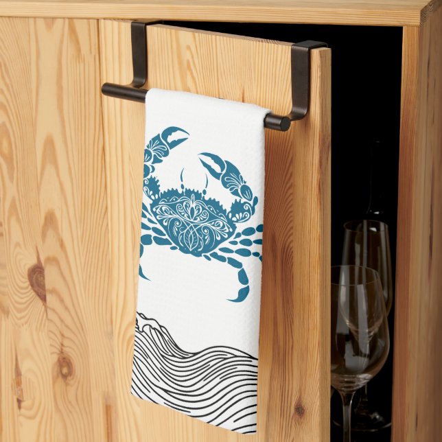 Teal Mandala Crab Tea Towel (Thirds Fold)