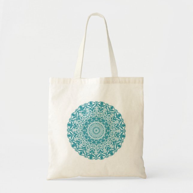teal mandala tote bag (Front)