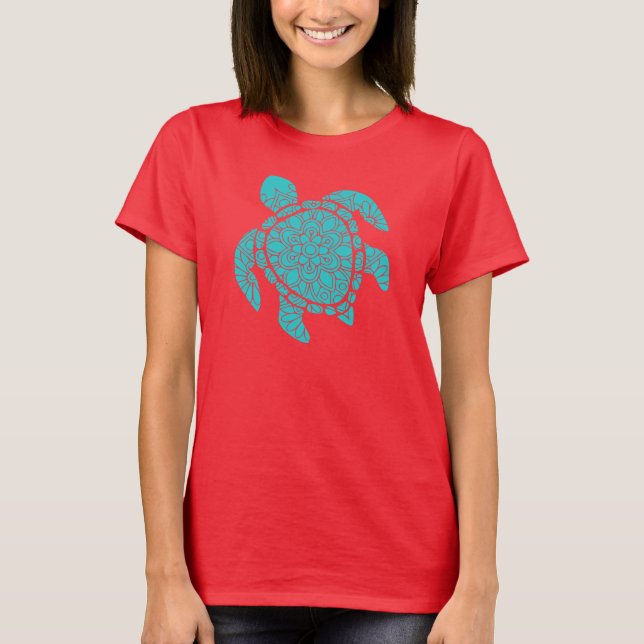 Teal Mandala Turtle T-Shirt (Front)