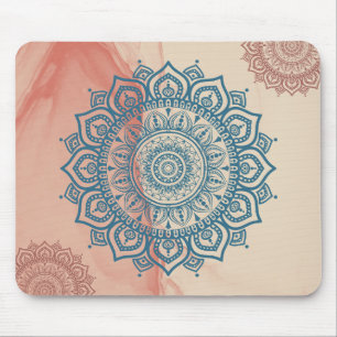 Teal Mandala with Sandy Rock Background Mouse Pad