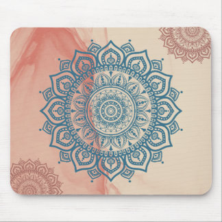 Teal Mandala with Sandy Rock Background Mouse Pad