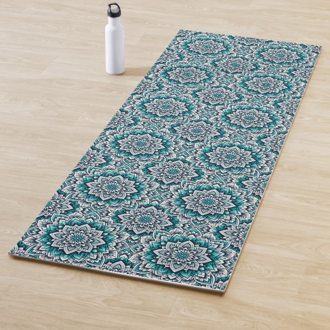 Teal mandalas pattern yoga mat (In Situ)