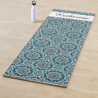 Teal mandalas pattern yoga mat