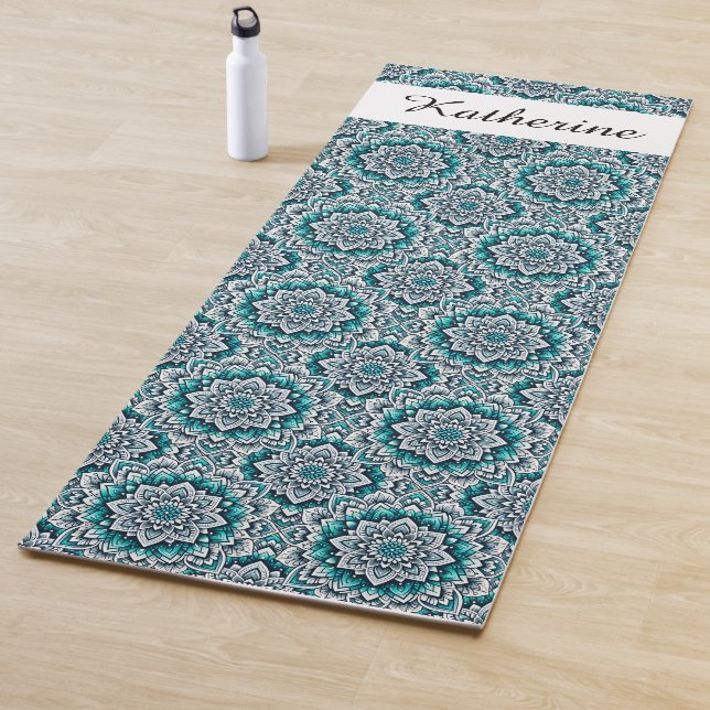 Teal mandalas pattern yoga mat (In Situ)