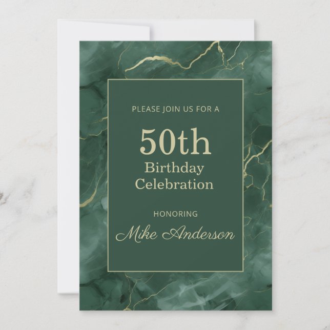 Teal Marble 50th Birthday Invitation (Front)