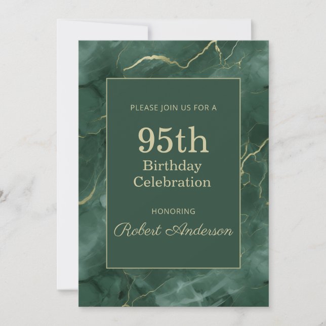 Teal Marble 95th Birthday Invitation (Front)