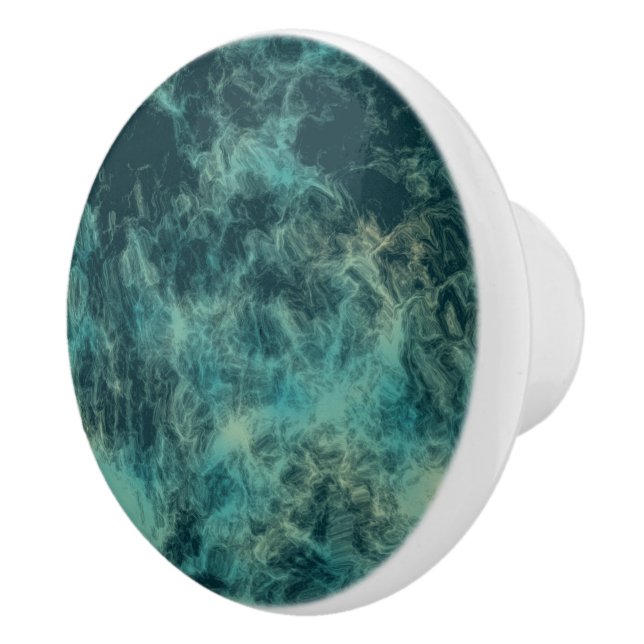 Teal Marble Abstract Ceramic Knob (Right)