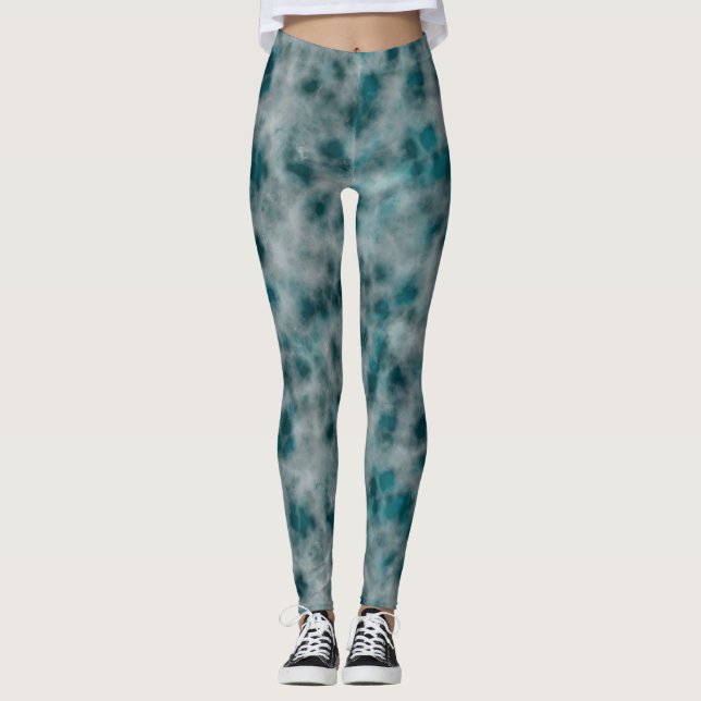 teal Marble Abstract Leggings (Front)