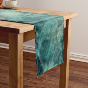 Teal Marble Abstract Short Table Runner