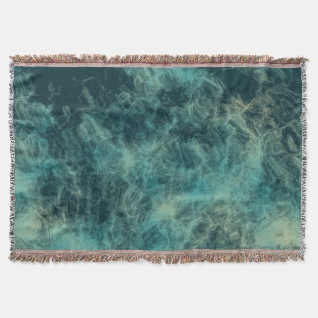 Teal Marble Abstract Throw Blanket (Front)