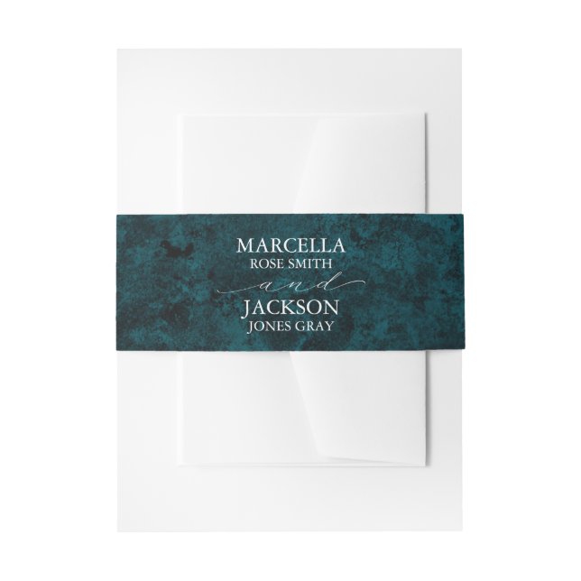 Teal & Marble Agate Wedding Invitation Belly Band (Front Example)