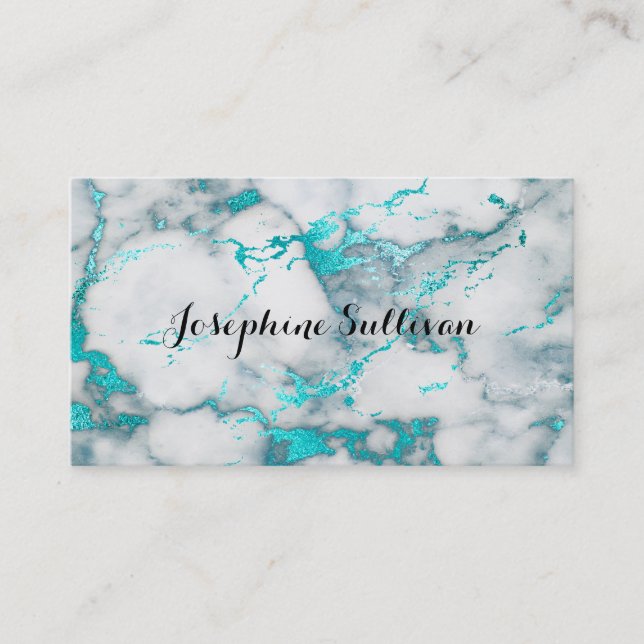 teal marble background business card (Front)