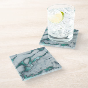 teal marble glass coaster