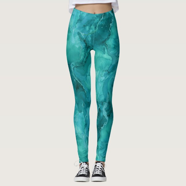 Teal Marble Leggings (Front)