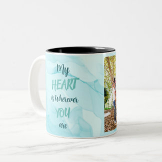 Teal marble personalised two photo Two-Tone coffee mug