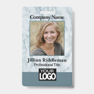 Teal Marble Photo and Logo Badge ID Badge