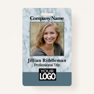 Teal Marble Photo and Logo Badge ID Badge